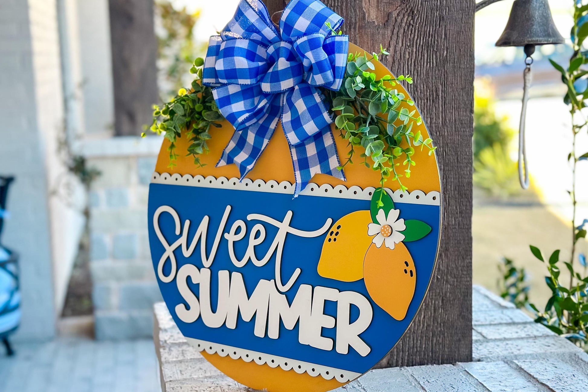 Sweet Summer Door Hanger SVG, Round Laser Cut File for Glowforge, Farmhouse Welcome Sign, Customizable Summer Design