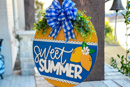 Sweet Summer Door Hanger SVG, Round Laser Cut File for Glowforge, Farmhouse Welcome Sign, Customizable Summer Design