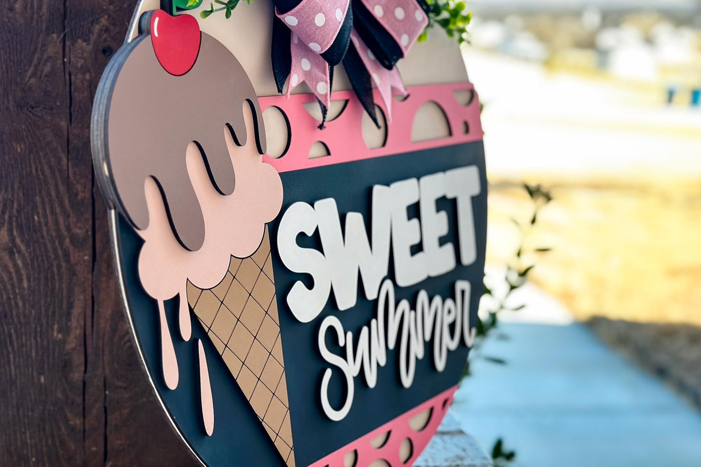 Sweet Summer Ice Cream Door Hanger SVG, Round Laser Cut File for Glowforge, Customizable Summer Sign, Farmhouse Wall Decor