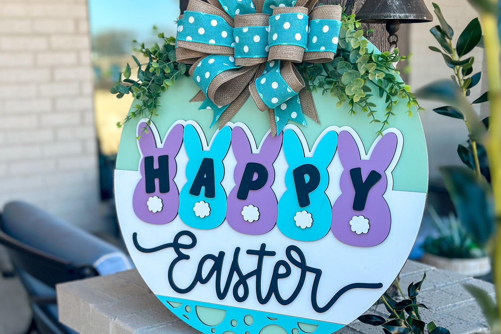 Happy Easter Bunny Door Hanger SVG, Round Laser Cut File for Glowforge, Customizable Easter Sign, Farmhouse Spring Decor