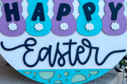 Happy Easter Bunny Door Hanger SVG, Round Laser Cut File for Glowforge, Customizable Easter Sign, Farmhouse Spring Decor