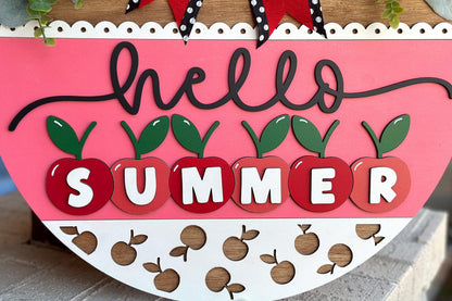 Hello Summer Cherry SVG, Laser Cut Door Hanger File, Farmhouse Summer Sign, Cherry Porch Decor, Glowforge Xtool File, DIY Wood Sign