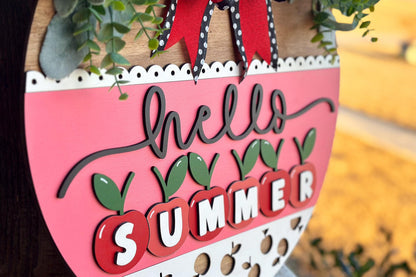 Hello Summer Cherry SVG, Laser Cut Door Hanger File, Farmhouse Summer Sign, Cherry Porch Decor, Glowforge Xtool File, DIY Wood Sign