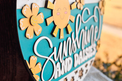 Sunshine and Daisies SVG, Laser Cut Door Hanger, Summer Porch Sign, Farmhouse Laser Cut File, Glowforge Xtool File, DIY Summer Decor