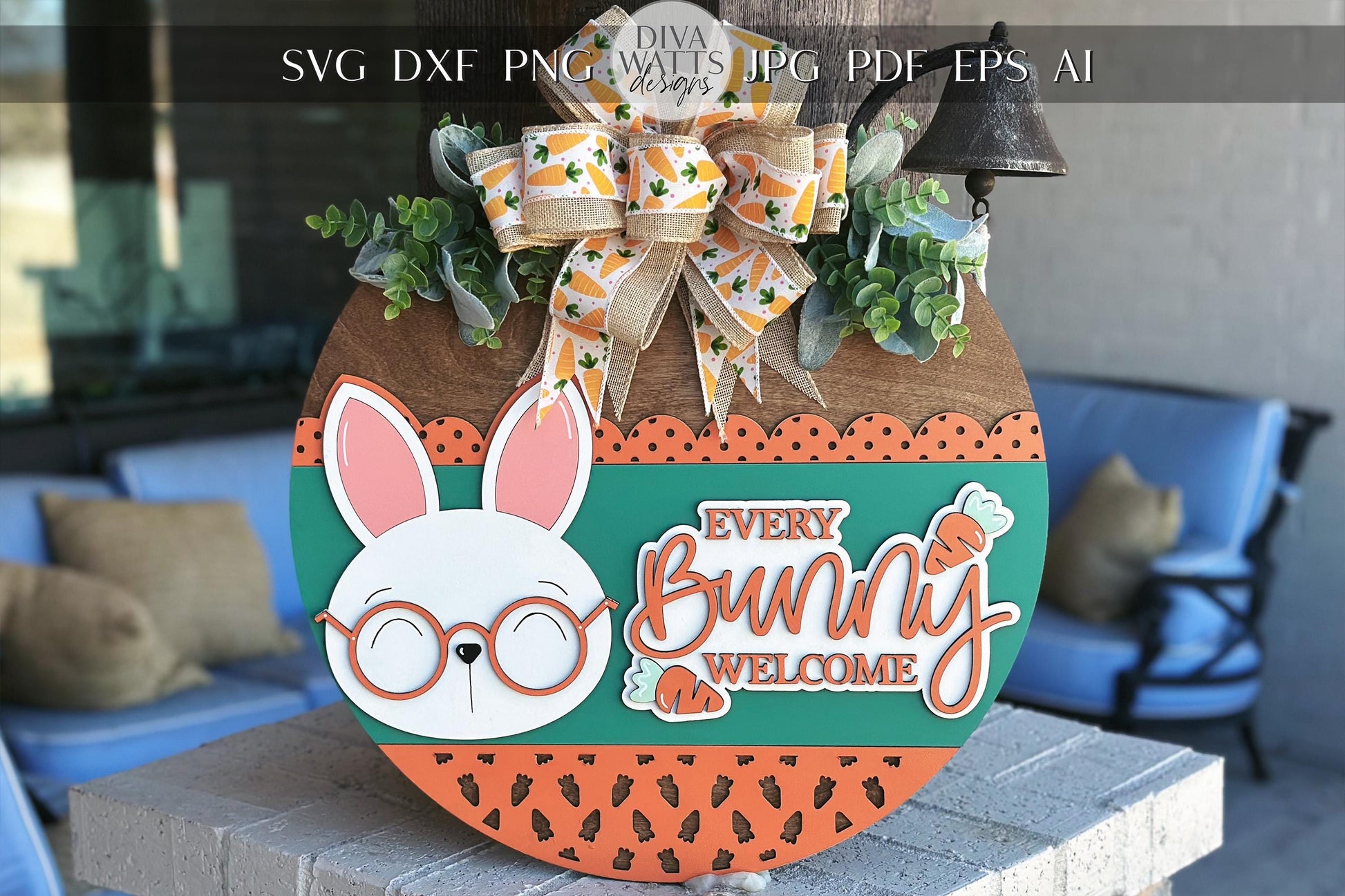 Every Bunny Welcome Door Hanger SVG, Easter Bunny Layered Laser Cut File, Spring Porch Sign SVG, Glowforge Xtool Cut File