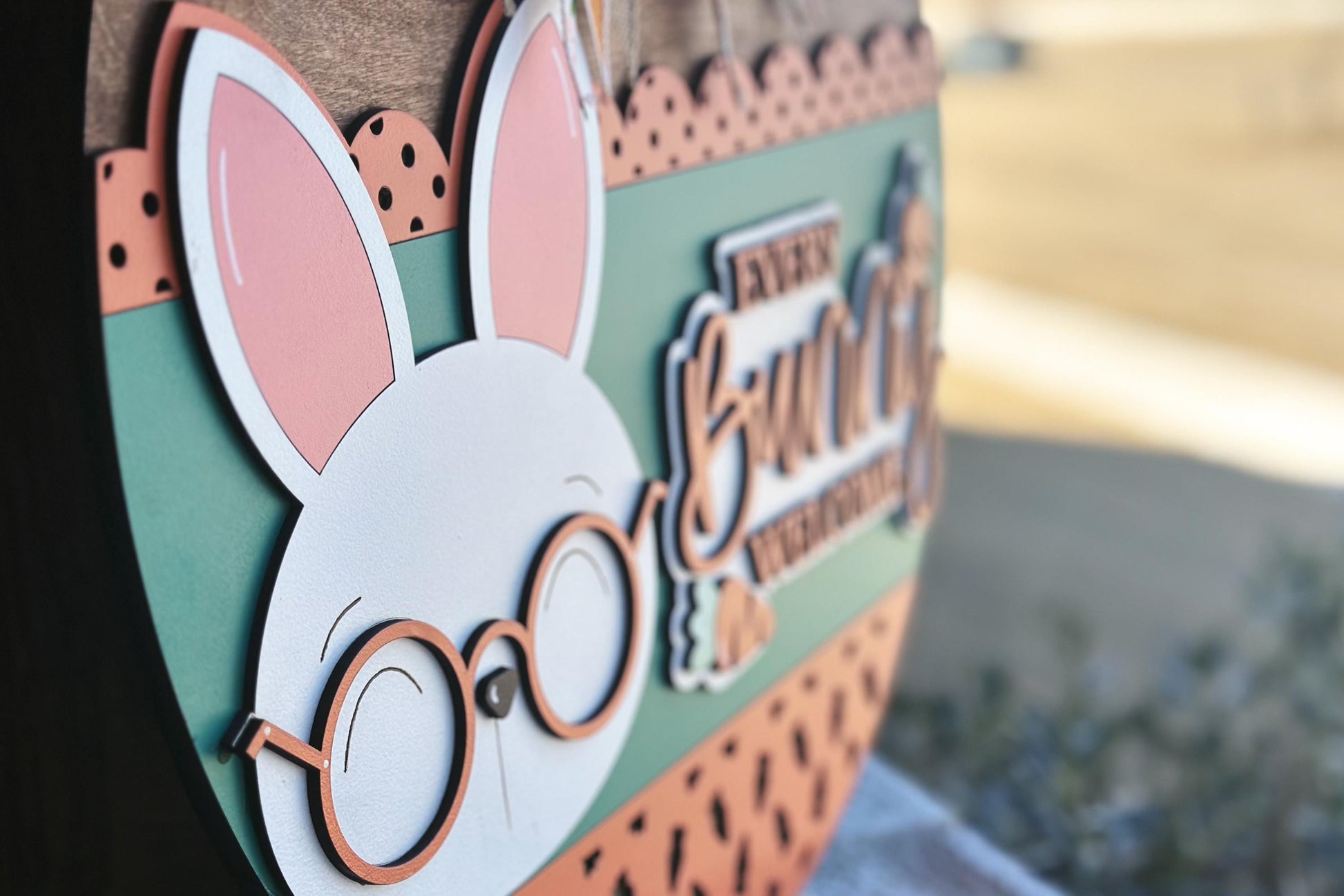 Every Bunny Welcome Door Hanger SVG, Easter Bunny Layered Laser Cut File, Spring Porch Sign SVG, Glowforge Xtool Cut File