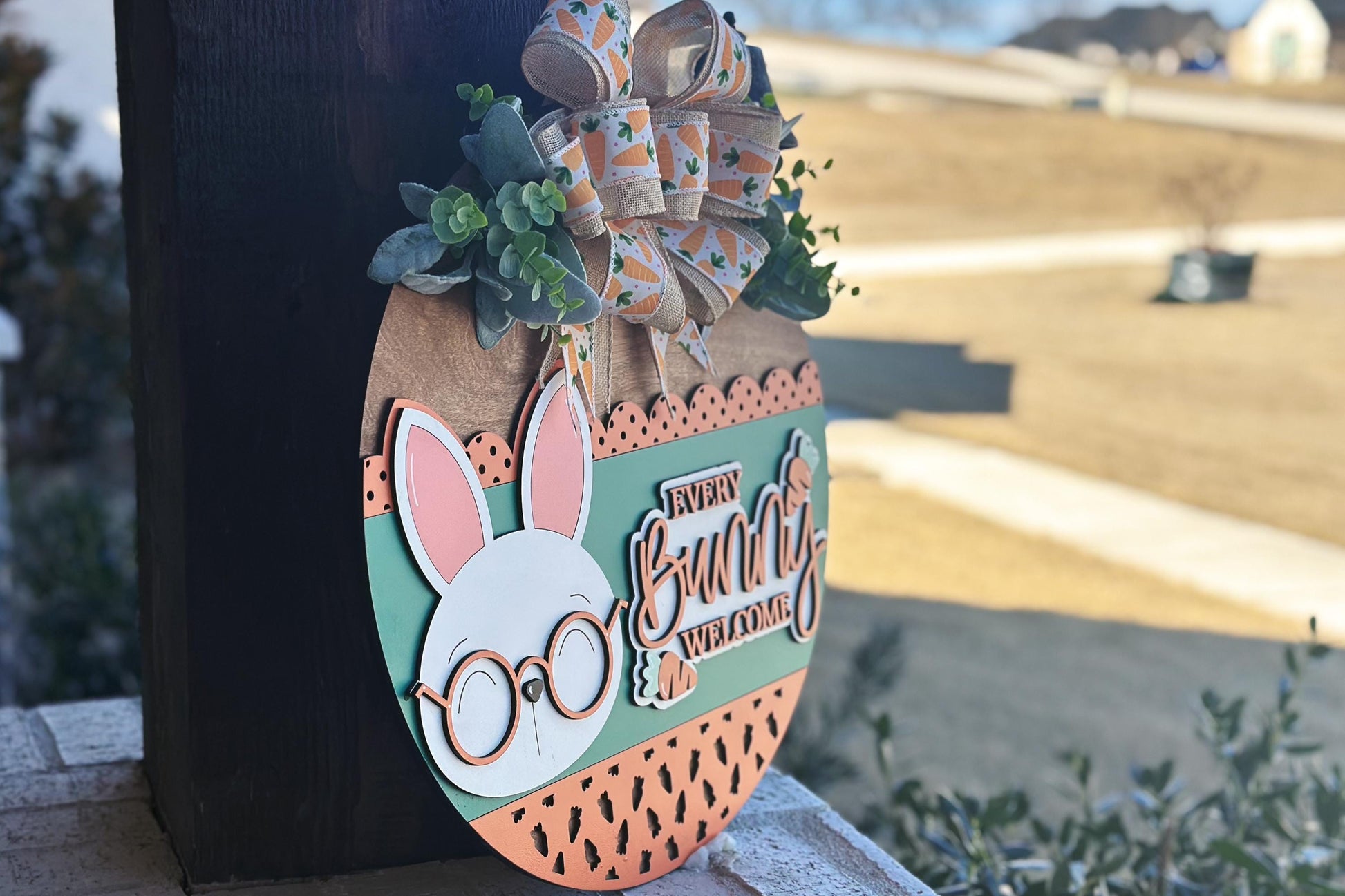 Every Bunny Welcome Door Hanger SVG, Easter Bunny Layered Laser Cut File, Spring Porch Sign SVG, Glowforge Xtool Cut File