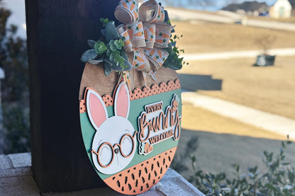 Every Bunny Welcome Door Hanger SVG, Easter Bunny Layered Laser Cut File, Spring Porch Sign SVG, Glowforge Xtool Cut File
