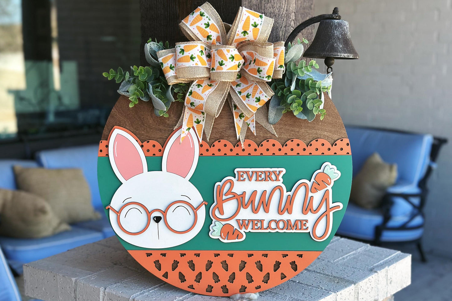 Every Bunny Welcome Door Hanger SVG, Easter Bunny Layered Laser Cut File, Spring Porch Sign SVG, Glowforge Xtool Cut File