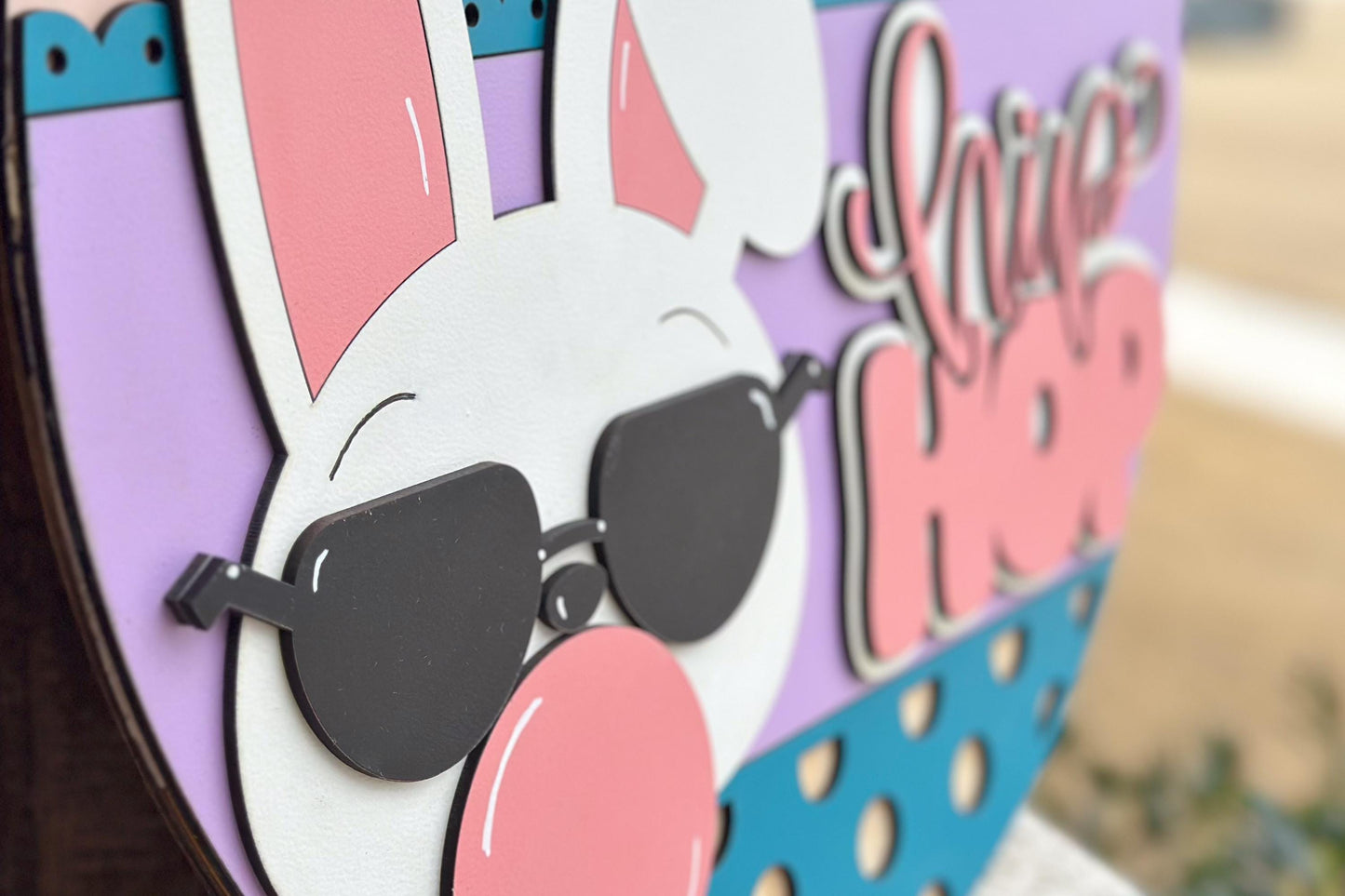 Easter Bunny Hip Hop SVG Laser Cut File, Round Door Hanger SVG, Easter Decor Glowforge File, Layered Bunny Sign, Xtool File, Door Sign svg