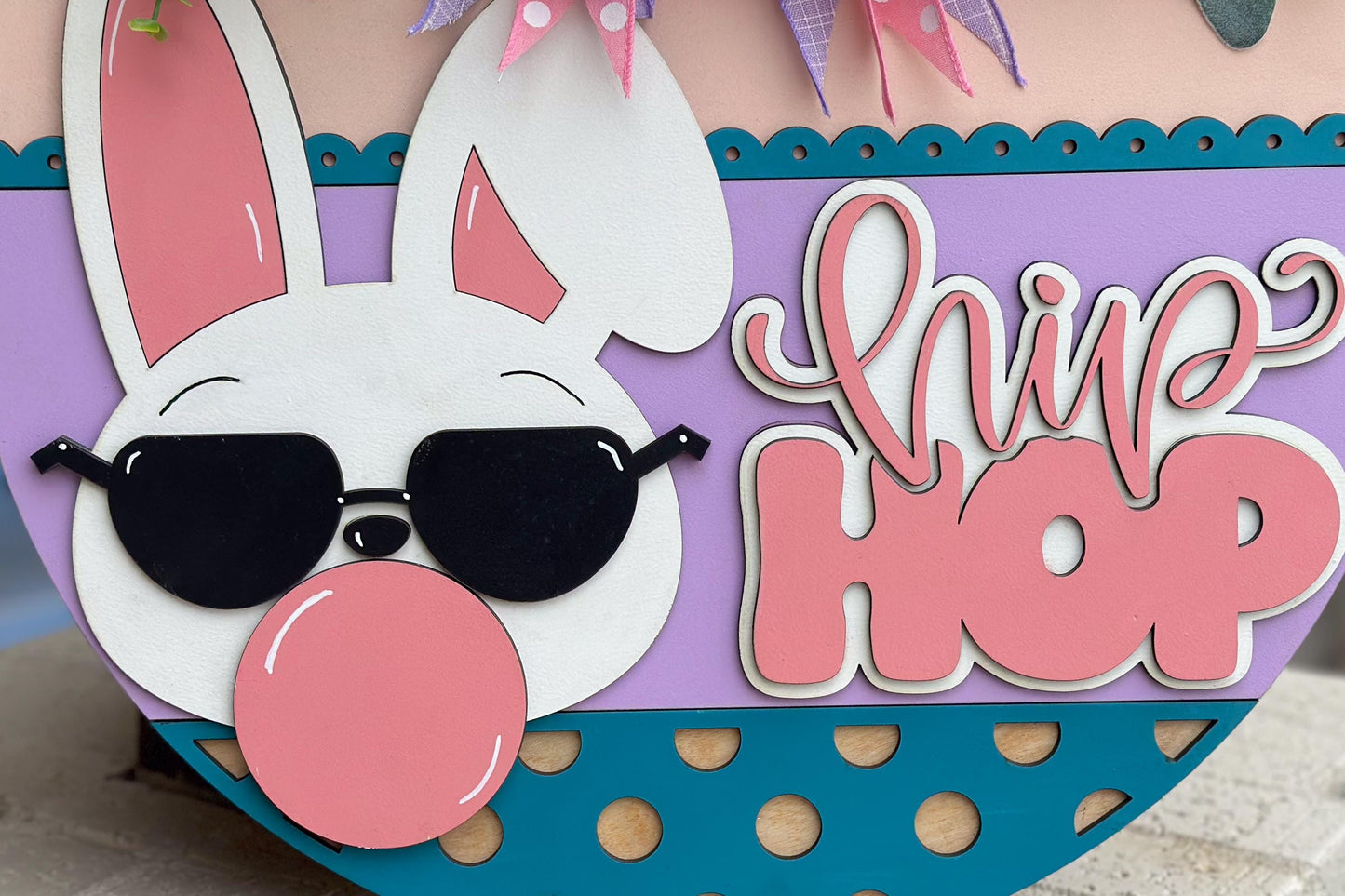 Easter Bunny Hip Hop SVG Laser Cut File, Round Door Hanger SVG, Easter Decor Glowforge File, Layered Bunny Sign, Xtool File, Door Sign svg