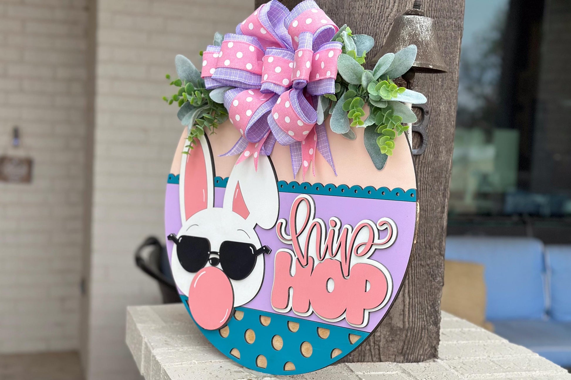 Easter Bunny Hip Hop SVG Laser Cut File, Round Door Hanger SVG, Easter Decor Glowforge File, Layered Bunny Sign, Xtool File, Door Sign svg