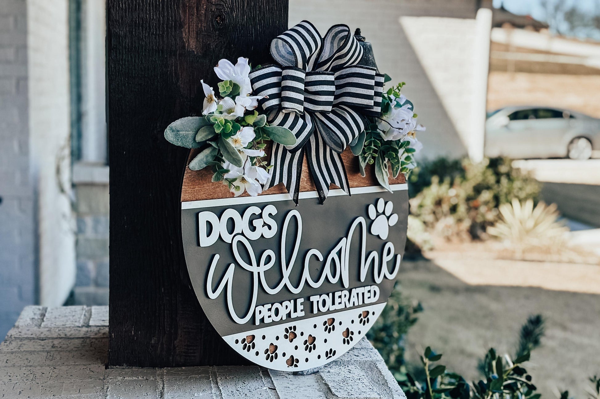 Dogs Welcome People Tolerated SVG, Funny Dog Door Hanger Laser Cut File, Paw Print Sign Design, Glowforge SVG, Pet Lover Decor