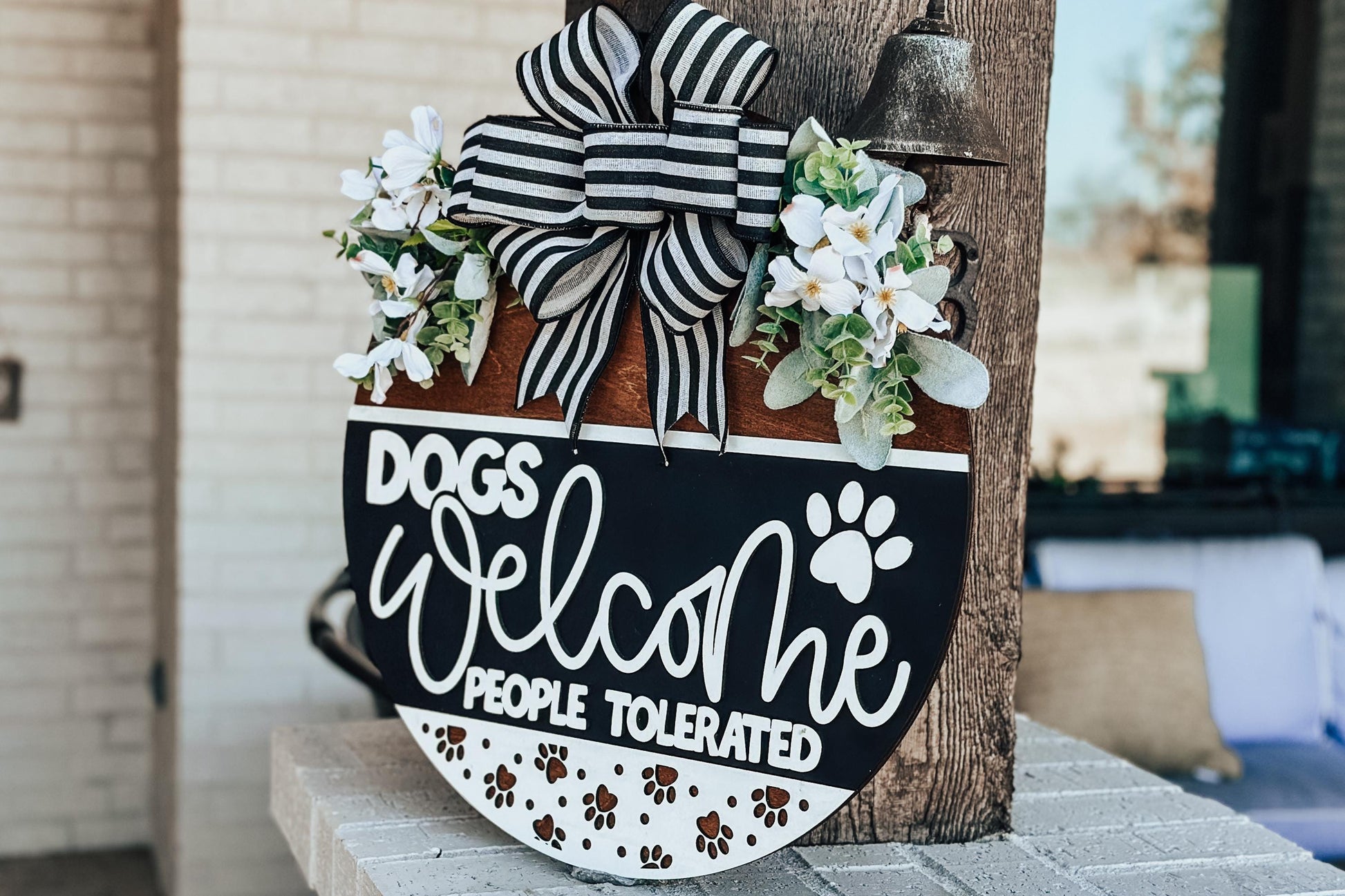 Dogs Welcome People Tolerated SVG, Funny Dog Door Hanger Laser Cut File, Paw Print Sign Design, Glowforge SVG, Pet Lover Decor