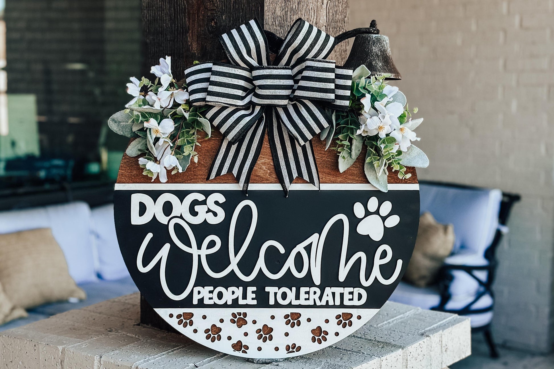 Dogs Welcome People Tolerated SVG, Funny Dog Door Hanger Laser Cut File, Paw Print Sign Design, Glowforge SVG, Pet Lover Decor