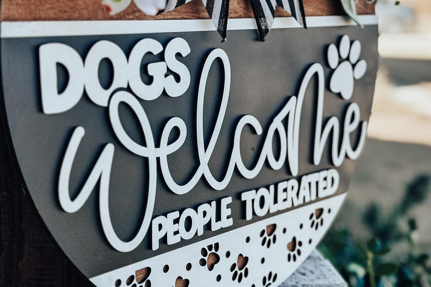 Dogs Welcome People Tolerated SVG, Funny Dog Door Hanger Laser Cut File, Paw Print Sign Design, Glowforge SVG, Pet Lover Decor