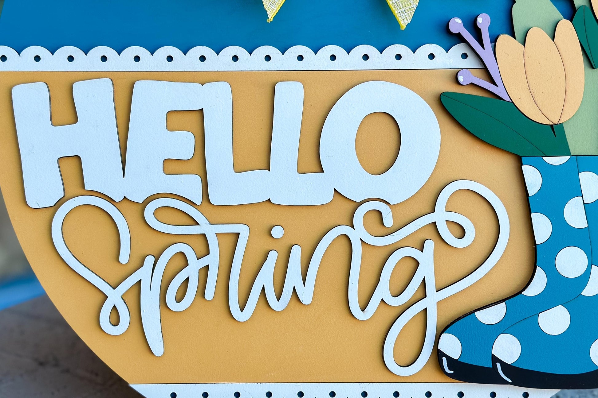 Hello Spring Door Hanger SVG, Tulip Boot Laser Cut File, Layered Spring Sign Design, Glowforge SVG, Floral Welcome Decor