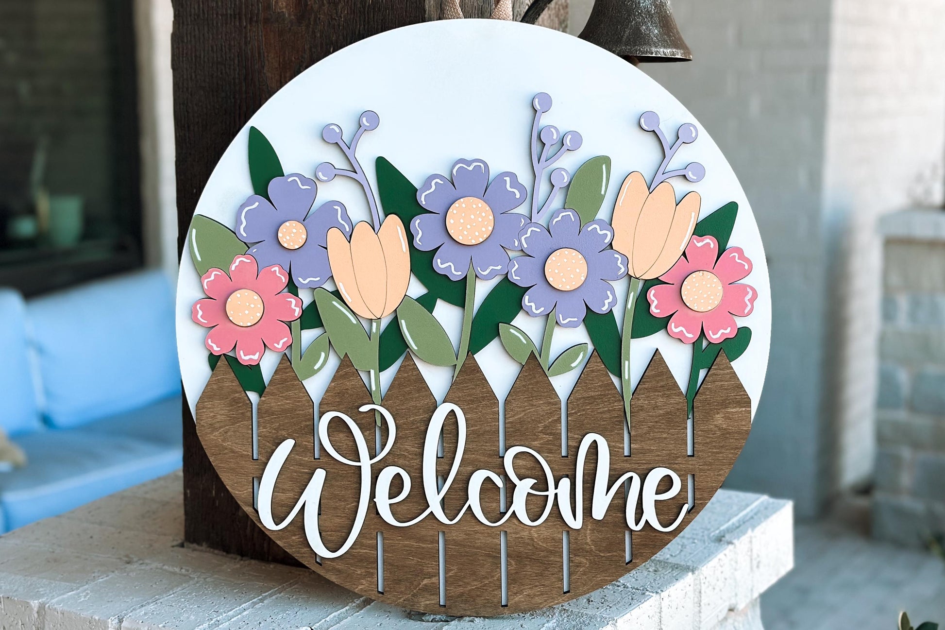 Hello Spring Door Hanger SVG, Floral Chick Laser Cut File, Round Sign Design, Glowforge SVG, Xtool, Farmhouse Spring Decor
