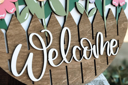 Hello Spring Door Hanger SVG, Floral Chick Laser Cut File, Round Sign Design, Glowforge SVG, Xtool, Farmhouse Spring Decor