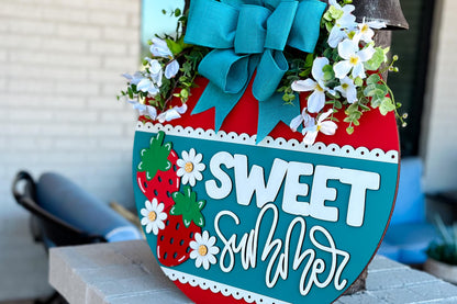Sweet Summer Strawberry Door Hanger SVG Laser Cut File, Layered Round Sign SVG, Summer Glowforge Laser File, Door Hanger SVG, Strawberry svg