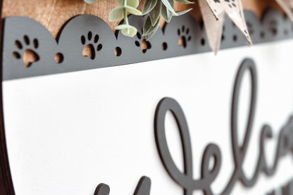 Welcome Hope You Like Dogs Laser Cut File SVG | Paw Print Round Door Hanger | Dog Lover Home Decor | Glowforge Xtool File | Dog Sign SVG