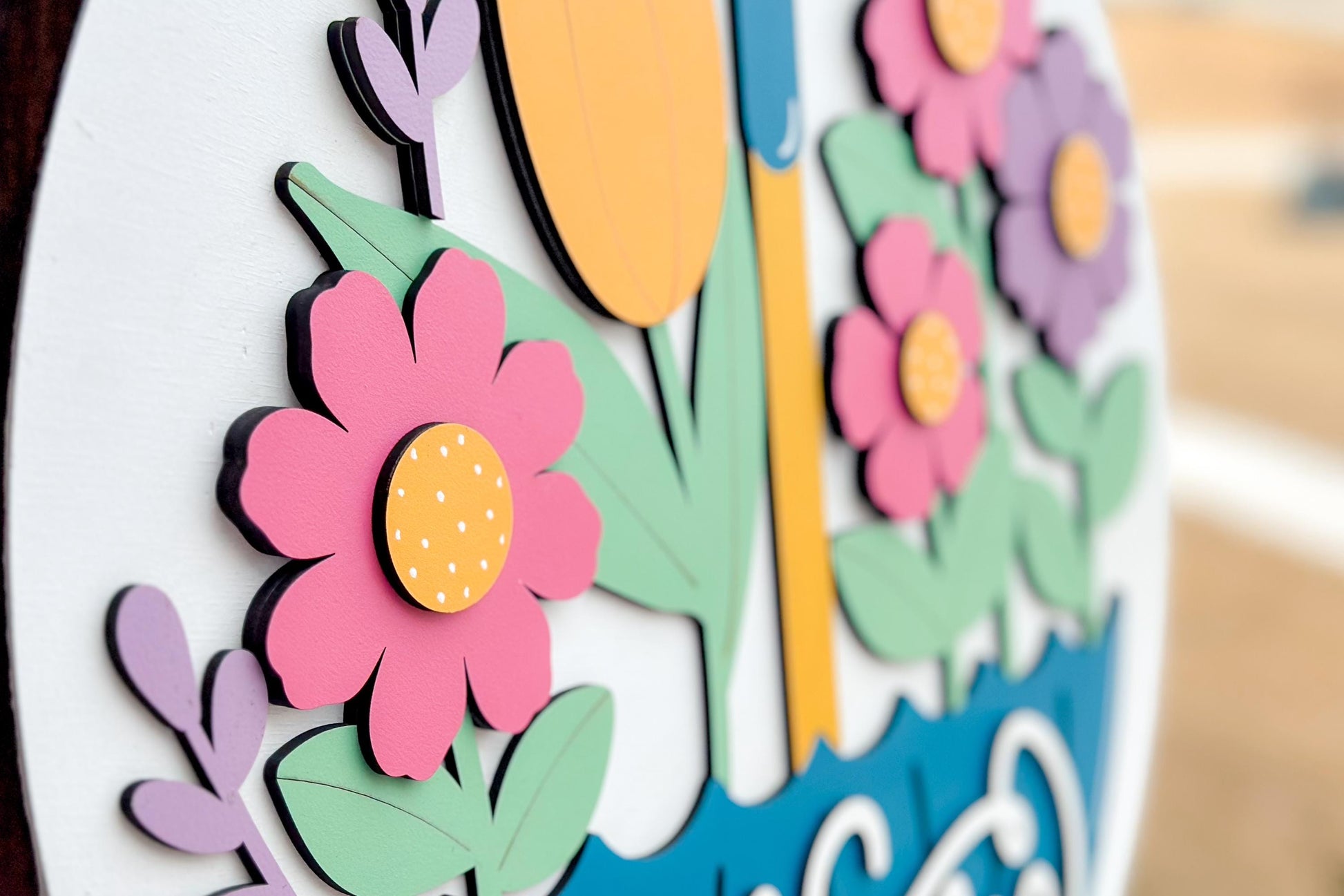 Welcome Spring Umbrella Door Hanger Laser Cut File SVG | Layered Floral Design | Glowforge Xtool File | Spring Decor SVG