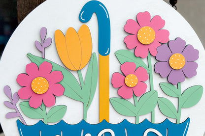Welcome Spring Umbrella Door Hanger Laser Cut File SVG | Layered Floral Design | Glowforge Xtool File | Spring Decor SVG