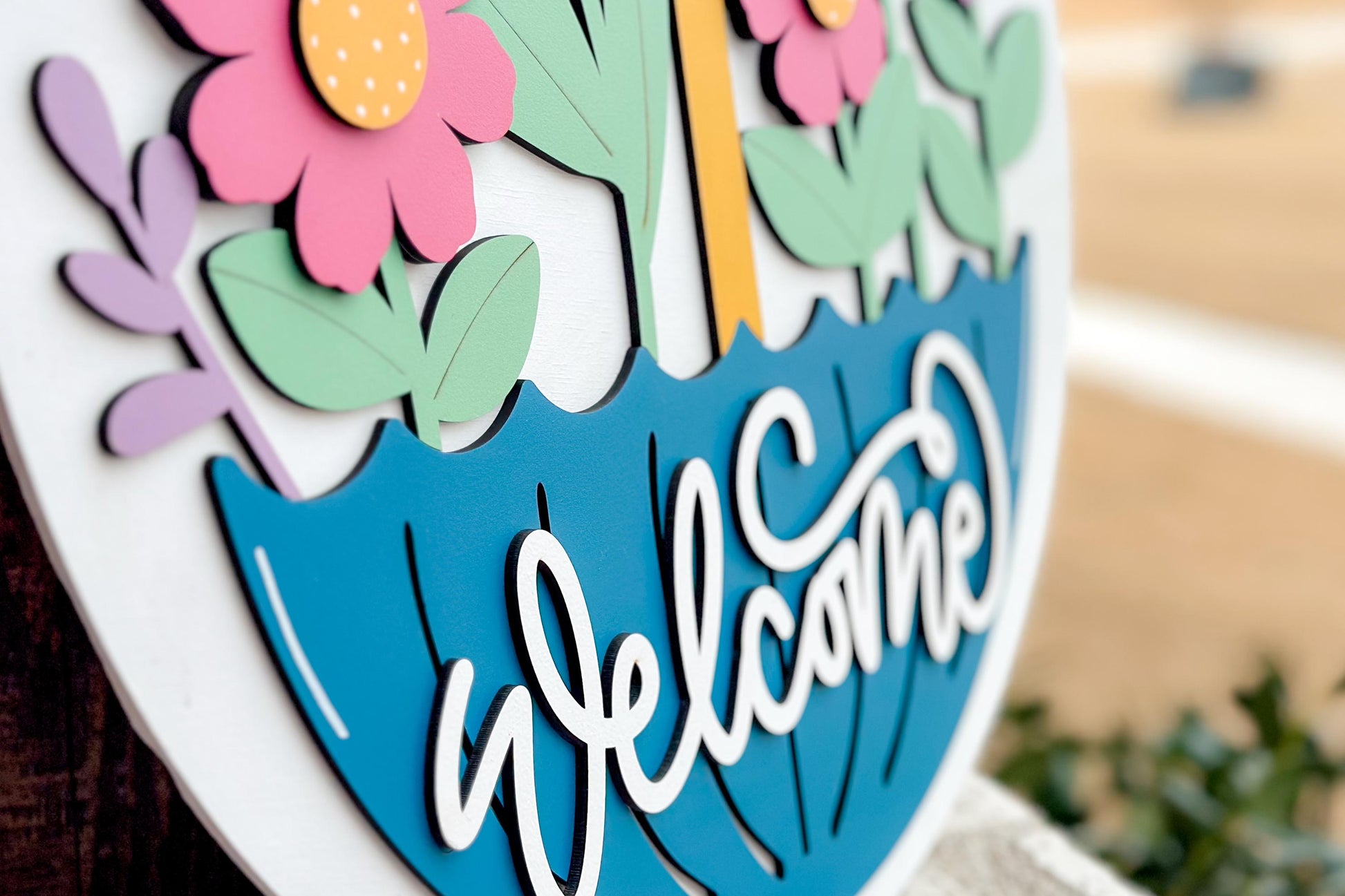 Welcome Spring Umbrella Door Hanger Laser Cut File SVG | Layered Floral Design | Glowforge Xtool File | Spring Decor SVG