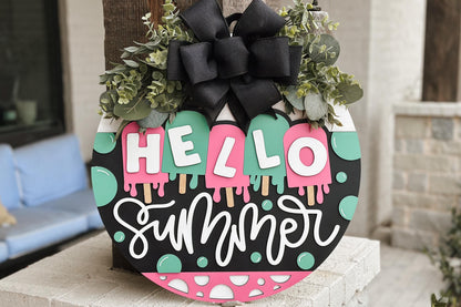 Hello Summer Popsicle Door Hanger Laser Cut File SVG | Layered Summer Sign | Glowforge Xtool File | Seasonal Laser Decor | Dripping Popsicle