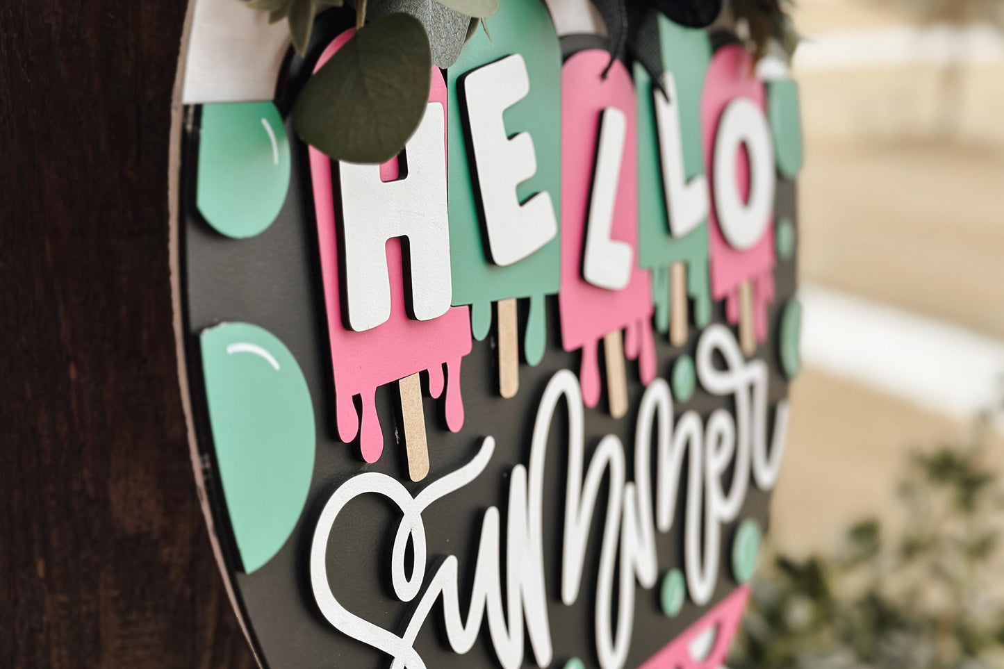 Hello Summer Popsicle Door Hanger Laser Cut File SVG | Layered Summer Sign | Glowforge Xtool File | Seasonal Laser Decor | Dripping Popsicle