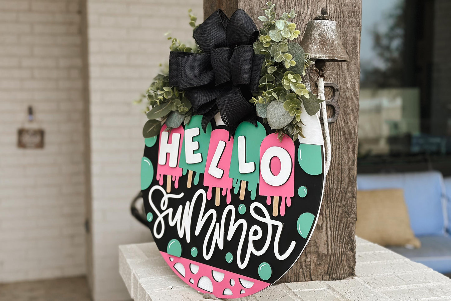 Hello Summer Popsicle Door Hanger Laser Cut File SVG | Layered Summer Sign | Glowforge Xtool File | Seasonal Laser Decor | Dripping Popsicle