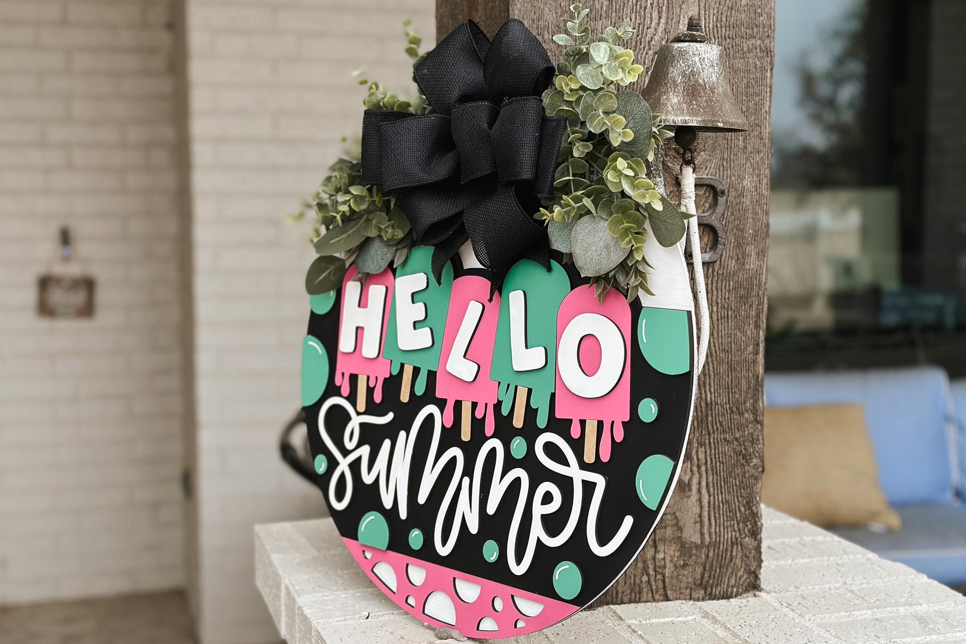 Hello Summer Popsicle Door Hanger Laser Cut File SVG | Layered Summer Sign | Glowforge Xtool File | Seasonal Laser Decor | Dripping Popsicle