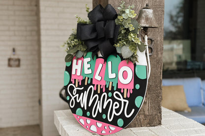 Hello Summer Popsicle Door Hanger Laser Cut File SVG | Layered Summer Sign | Glowforge Xtool File | Seasonal Laser Decor | Dripping Popsicle