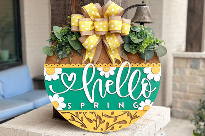 Hello Spring Door Hanger Laser Cut File SVG | Layered Floral Spring Sign | Glowforge Xtool File | Farmhouse Seasonal Decor | Spring Porch
