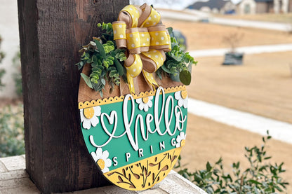 Hello Spring Door Hanger Laser Cut File SVG | Layered Floral Spring Sign | Glowforge Xtool File | Farmhouse Seasonal Decor | Spring Porch