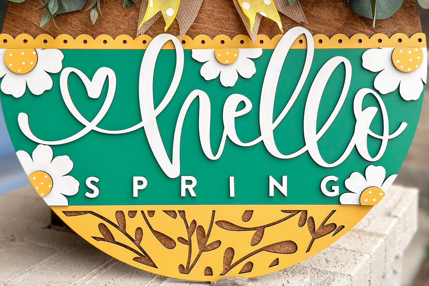 Hello Spring Door Hanger Laser Cut File SVG | Layered Floral Spring Sign | Glowforge Xtool File | Farmhouse Seasonal Decor | Spring Porch