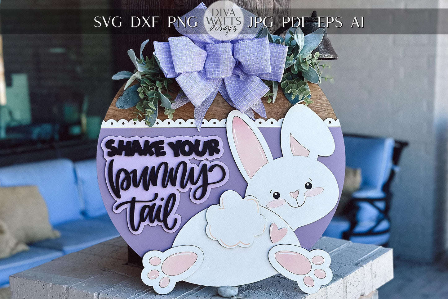 Shake Your Bunny Tail Door Hanger SVG | 3D Easter Bunny Sign | Laser Cut File for Glowforge & Xtool | Layered Farmhouse Spring Decor