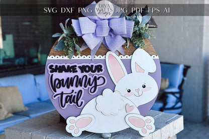Shake Your Bunny Tail Door Hanger SVG | 3D Easter Bunny Sign | Laser Cut File for Glowforge & Xtool | Layered Farmhouse Spring Decor