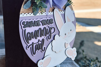 Shake Your Bunny Tail Door Hanger SVG | 3D Easter Bunny Sign | Laser Cut File for Glowforge & Xtool | Layered Farmhouse Spring Decor