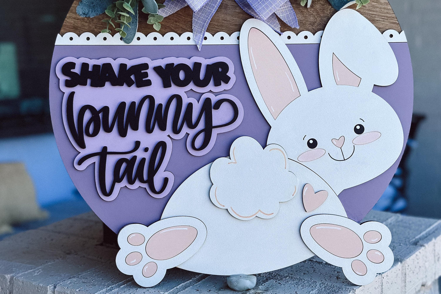 Shake Your Bunny Tail Door Hanger SVG | 3D Easter Bunny Sign | Laser Cut File for Glowforge & Xtool | Layered Farmhouse Spring Decor
