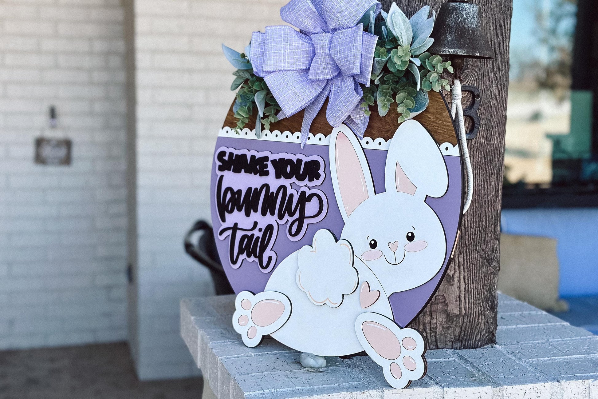 Shake Your Bunny Tail Door Hanger SVG | 3D Easter Bunny Sign | Laser Cut File for Glowforge & Xtool | Layered Farmhouse Spring Decor