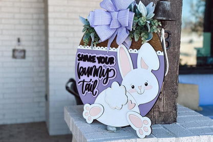 Shake Your Bunny Tail Door Hanger SVG | 3D Easter Bunny Sign | Laser Cut File for Glowforge & Xtool | Layered Farmhouse Spring Decor