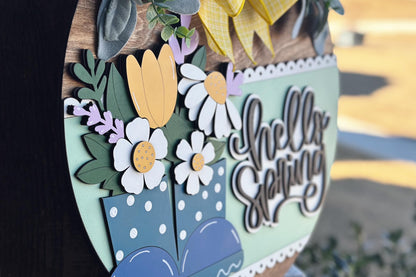 Hello Spring Door Hanger SVG | 3D Rain Boots Sign | Layered Laser Cut File for Glowforge & Xtool | Farmhouse Spring Decor