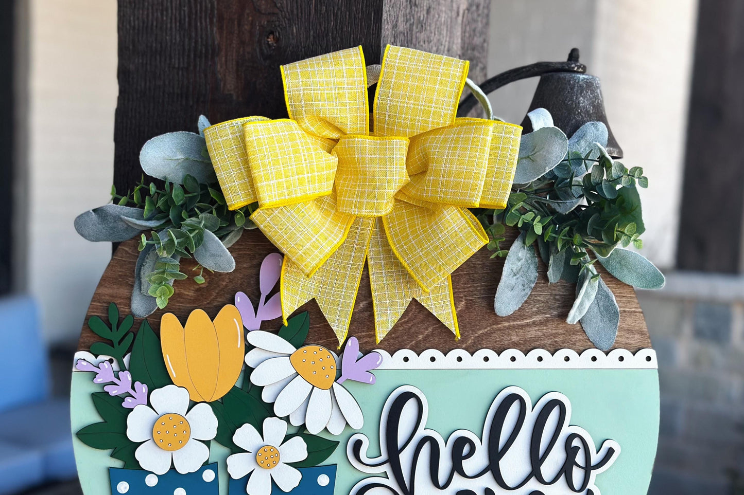 Hello Spring Door Hanger SVG | 3D Rain Boots Sign | Layered Laser Cut File for Glowforge & Xtool | Farmhouse Spring Decor