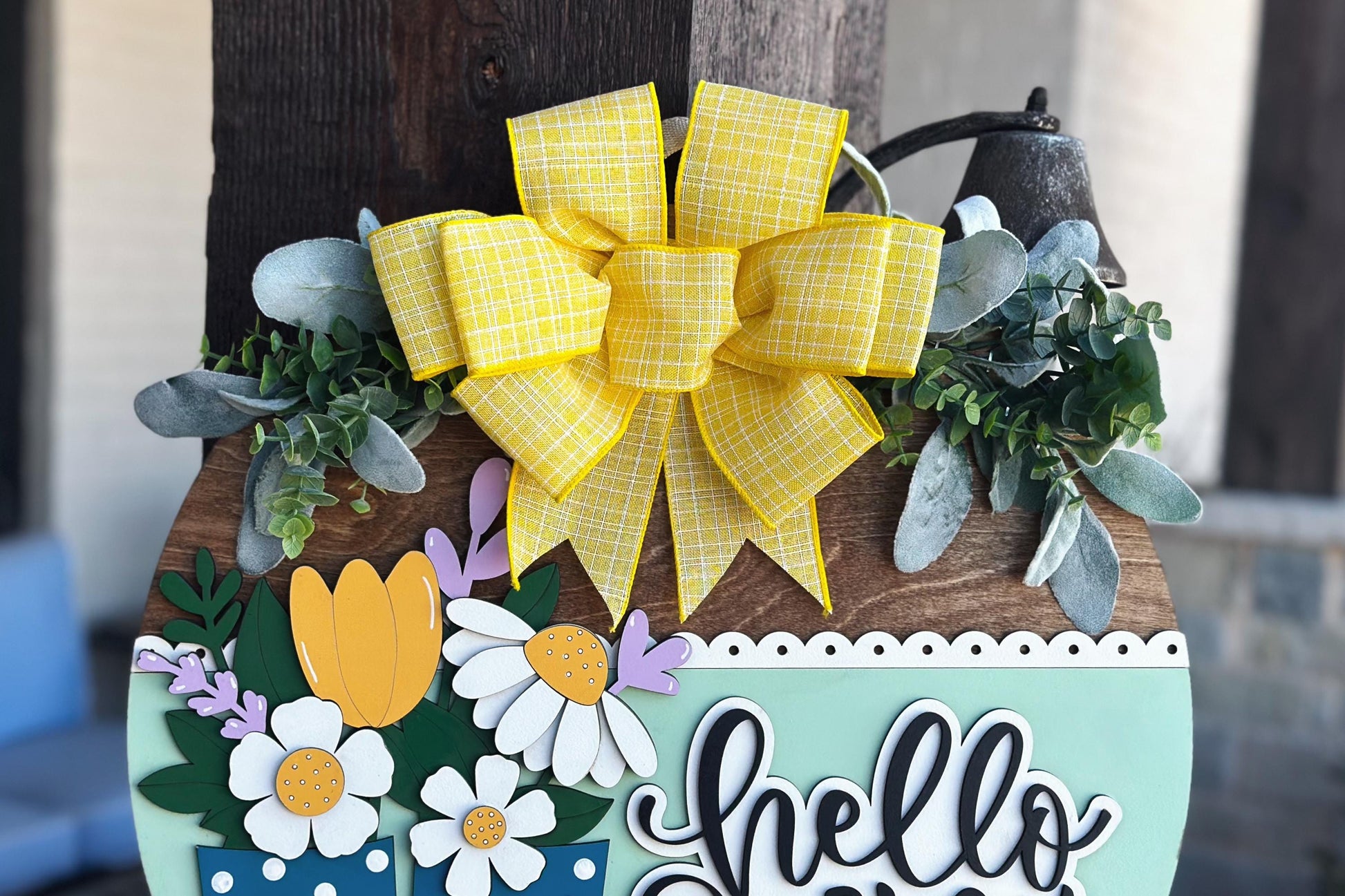 Hello Spring Door Hanger SVG | 3D Rain Boots Sign | Layered Laser Cut File for Glowforge & Xtool | Farmhouse Spring Decor