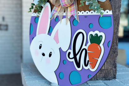 Hi Bunny Easter Door Hanger SVG | 3D Layered Laser Cut File | Cute Spring Bunny Sign for Glowforge & Xtool | Farmhouse Easter Decor