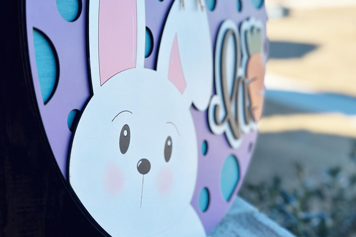 Hi Bunny Easter Door Hanger SVG | 3D Layered Laser Cut File | Cute Spring Bunny Sign for Glowforge & Xtool | Farmhouse Easter Decor