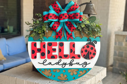 Hello Ladybug Door Hanger SVG File, Summer Laser Cut Design, Ladybug Layered Sign SVG, Glowforge Ready, Laser Cut Template