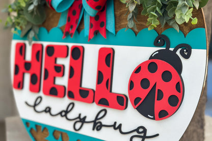 Hello Ladybug Door Hanger SVG File, Summer Laser Cut Design, Ladybug Layered Sign SVG, Glowforge Ready, Laser Cut Template