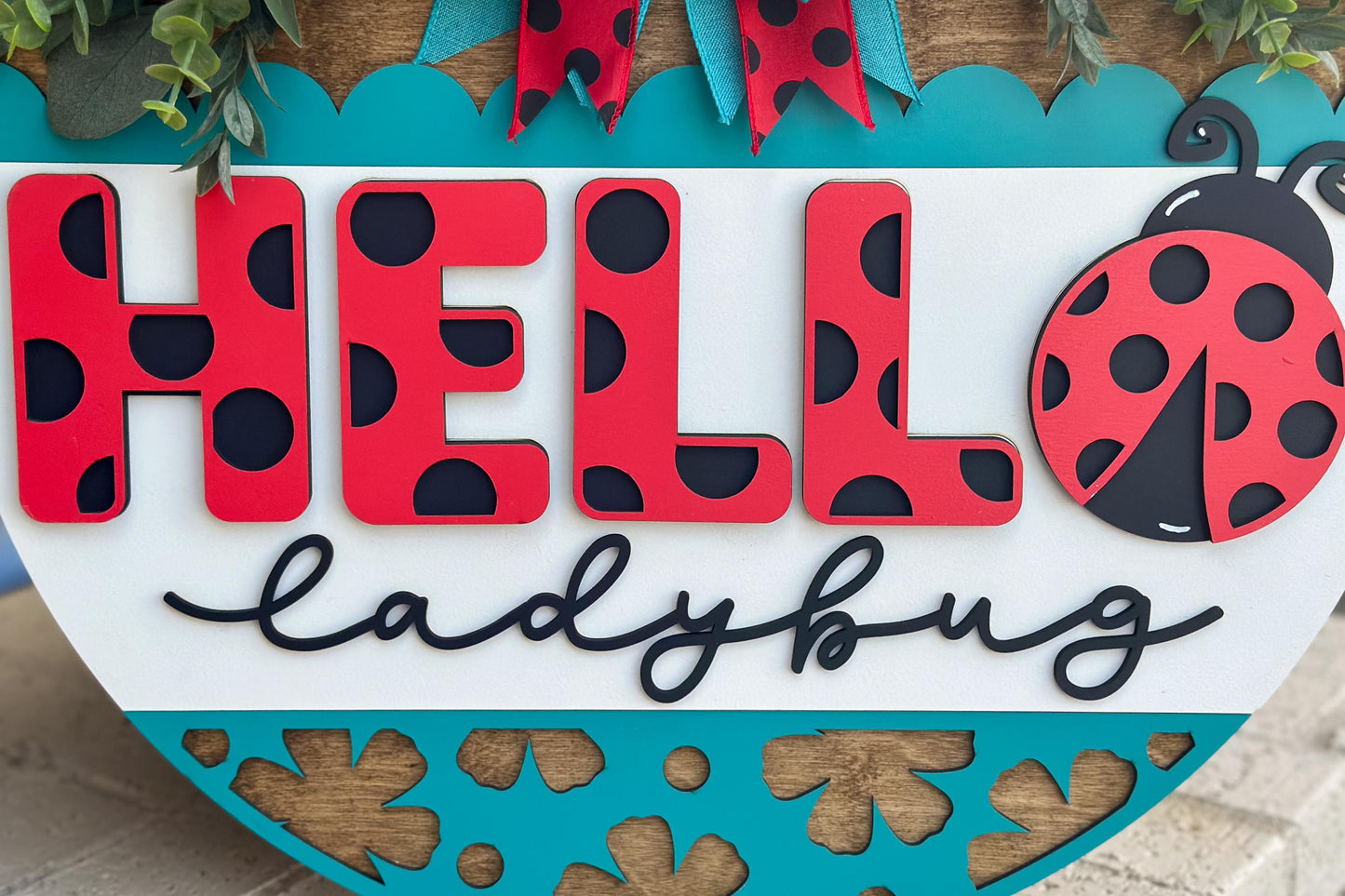 Hello Ladybug Door Hanger SVG File, Summer Laser Cut Design, Ladybug Layered Sign SVG, Glowforge Ready, Laser Cut Template